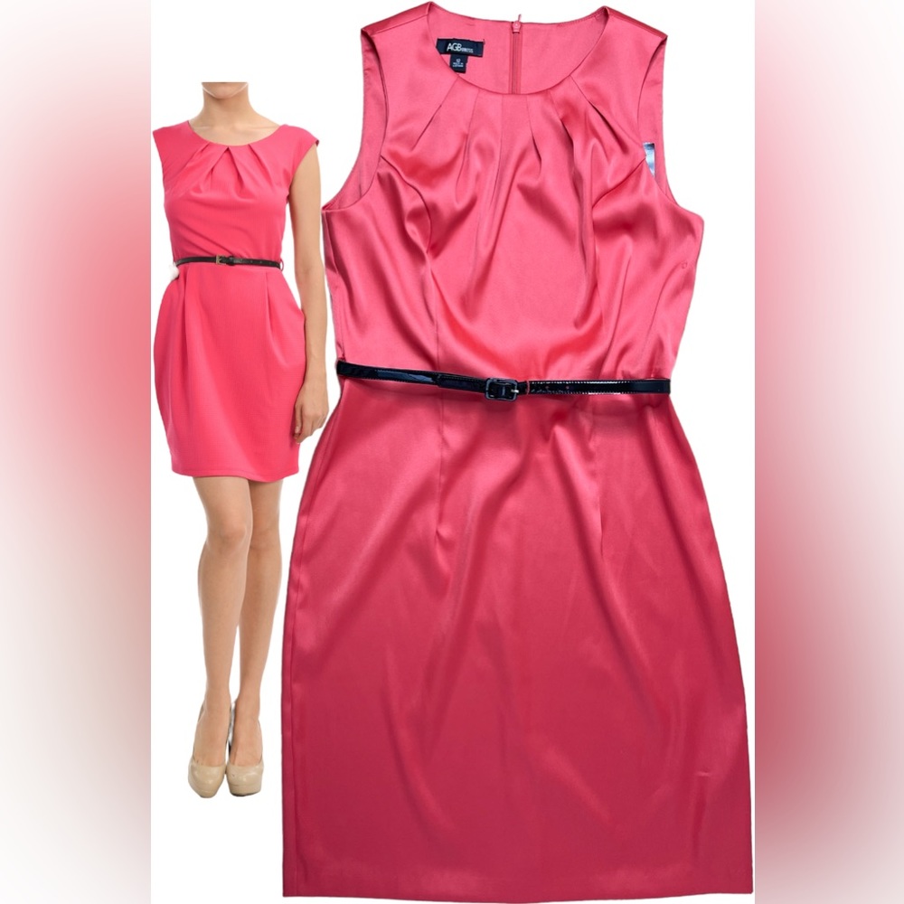 AGB|Womens|Sheath Mini Dress|Junior Size 12|Coral|Pleated Neck|Stretch